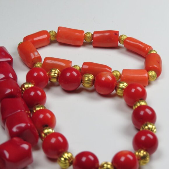 Genuine Coral 18k beads Bracelets lot sale 3 pieces - Picture 4 of 4